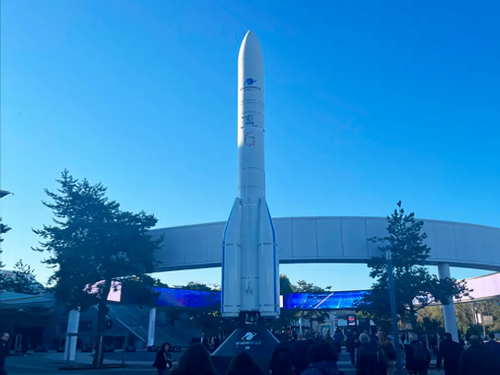 An Ariane Group rocket outside of the IAC 2022 venue